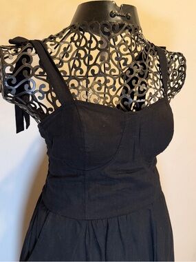 LC Lauren Conrad Black Midi Dress with Sweetheart neck, has pockets